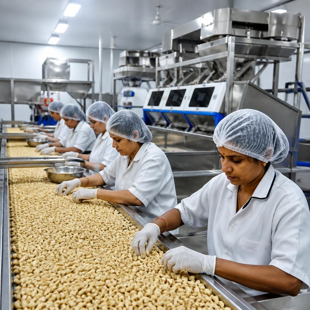 Interior of Virajshree cashew processing facility